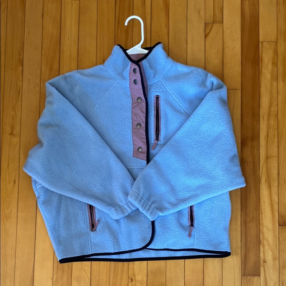 American eagle light  Blue Fleece Jacket with Purple accents, size small